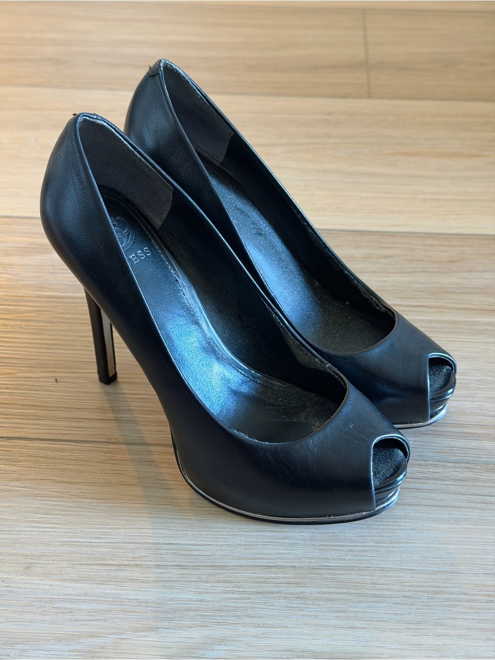 Guess by Marciano Black Peep-Toe Stiletto Pumps